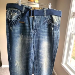 Red Snap Men’s Blue Jeans w/Double Ring 2” Canvas Fabric Cloth Belt (W38 x L31)